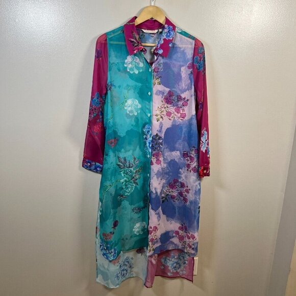 Soft Surroundings CalaFlores Tunic Shirt Size Medium Sheer Long Line Art to Wear - Picture 1 of 11